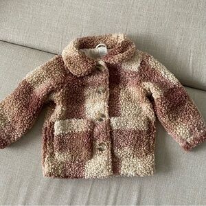 H&M Baby Girl Plaid Collared Teddy Jacket